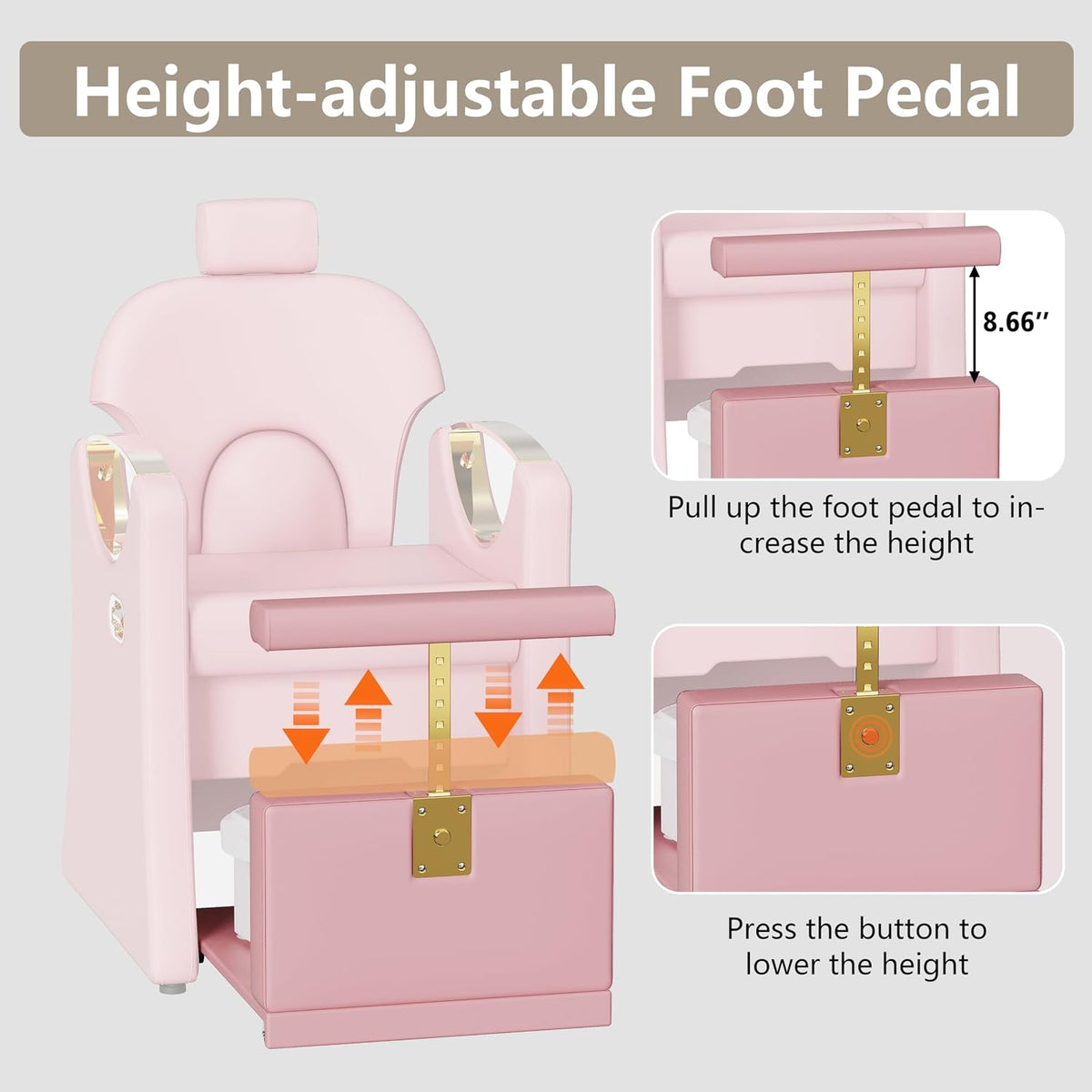 LOUVIXA Pedicure Station for Nail Tech, Reclining Pedicure Chair with Massage Foot Bath, No Plumbing Pedicure Station Unit (Sweet Pink)