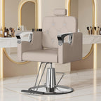 LOUVIXA Barber Chair Reclining, Salon Chairs for Hair Stylist, Height Adjustable Salon Styling Chair, Heavy Duty Barber Chairs, 360 Swivel Barbershop Chair (Rosa-Sliver, 330LBS)