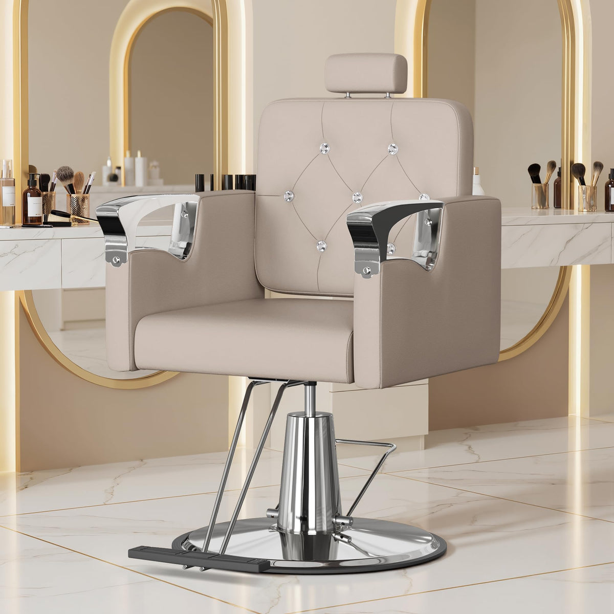 LOUVIXA Barber Chair Reclining, Salon Chairs for Hair Stylist, Height Adjustable Salon Styling Chair, Heavy Duty Barber Chairs, 360 Swivel Barbershop Chair (Rosa-Sliver, 330LBS)