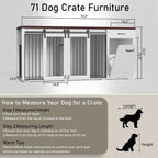 71" Large Dog Crate Furniture for 2 Dogs, Wooden Dog Kennel with Drawer, Furniture Style Dog Crates, Decorative Dog Crate with Tilt Out Trash Cabinet, Divider and Sliding Barn Door (White)