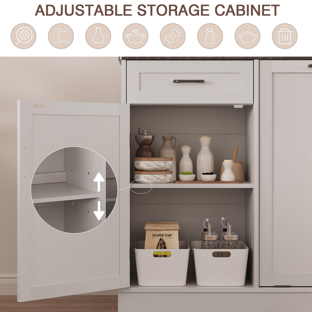 LOUVIXA Double Tilt Out Trash Cabinet, Kitchen Island with Trash Storage, Trashcan Cabinet for Kitchens, Wood Cabinet with Trash Can Pull Out, Dog Proof Trash Can (Off White, 20 Gal)