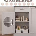 LOUVIXA Double Tilt Out Trash Cabinet, Kitchen Island with Trash Storage, Trashcan Cabinet for Kitchens, Wood Cabinet with Trash Can Pull Out, Dog Proof Trash Can (Off White, 20 Gal)