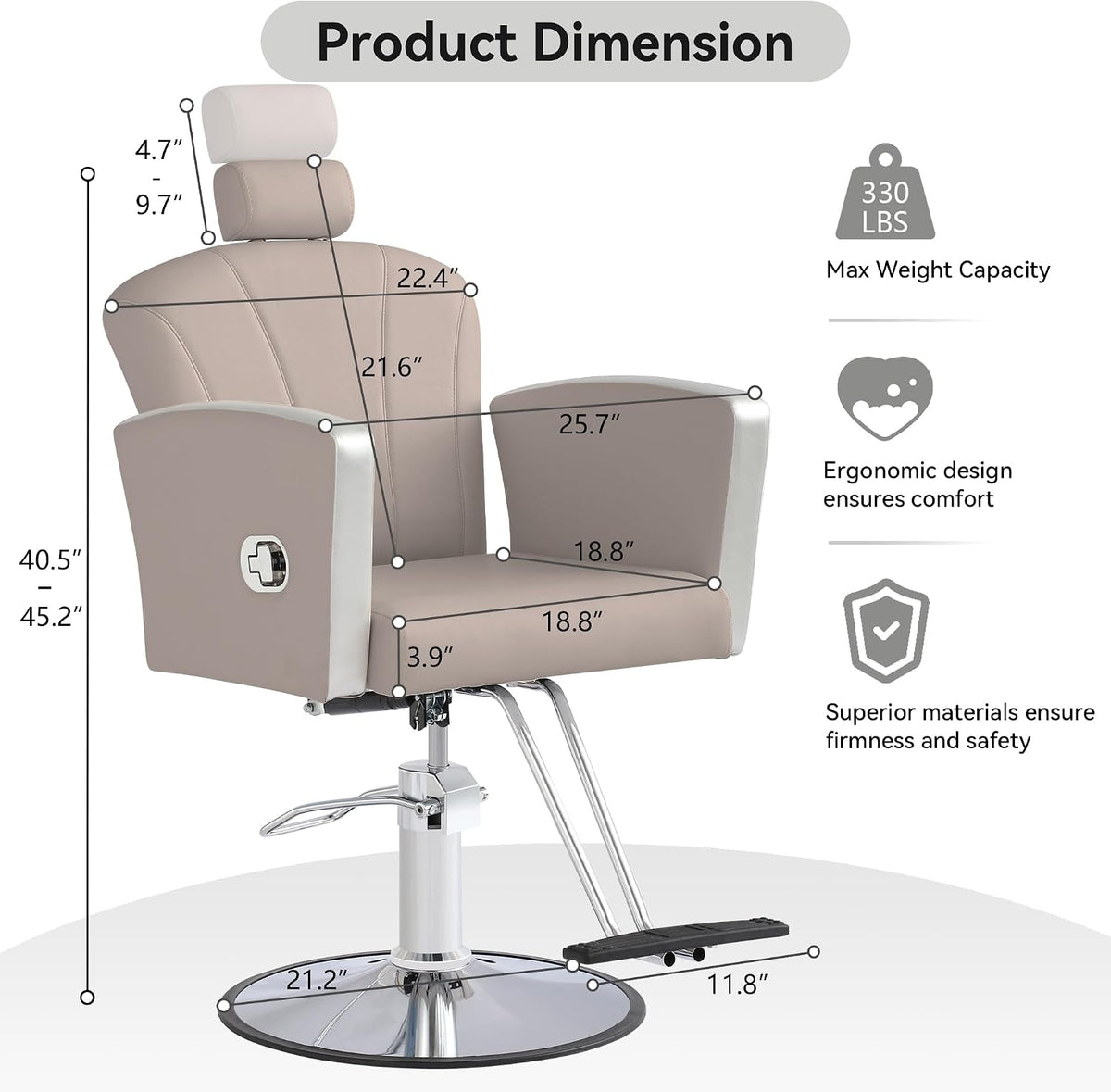 LOUVIXA Height Adjustable Salon Chair for Hair Sylist, Reclining Salon Hair Chairs, Hydraulic Barber Chair, 360 Degree Swivel Shampoo Chairset for Barbershop (Grey)