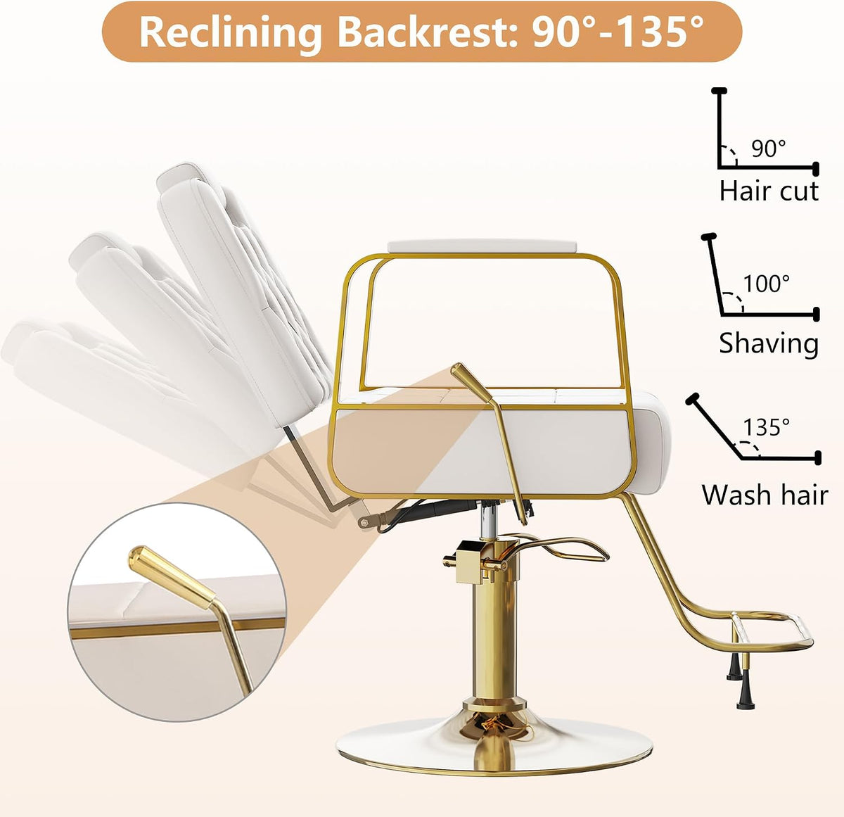 Barber Salon Chair for Hair Sylist, Hydraulic Salon Chairs with Headrest, Height Adjustable Barber Chairs, Reclining Barber Styling Chairs, 360 Degrees Rotation Shampoo Chair for Barbershop(White)