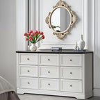 LOUVIXA Farmhouse Bedroom Sets of 3, Including 9 Drawer Dresser, Nightstand Set of 2 with Charging Station (Grey Sets)