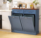 LOUVIXA Tilt Out Trash Can Cabinet Dog Proof with Double Wood Hidden Trash Can Holder, Kitchen Free Standing Recycling Cabinet（Black）
