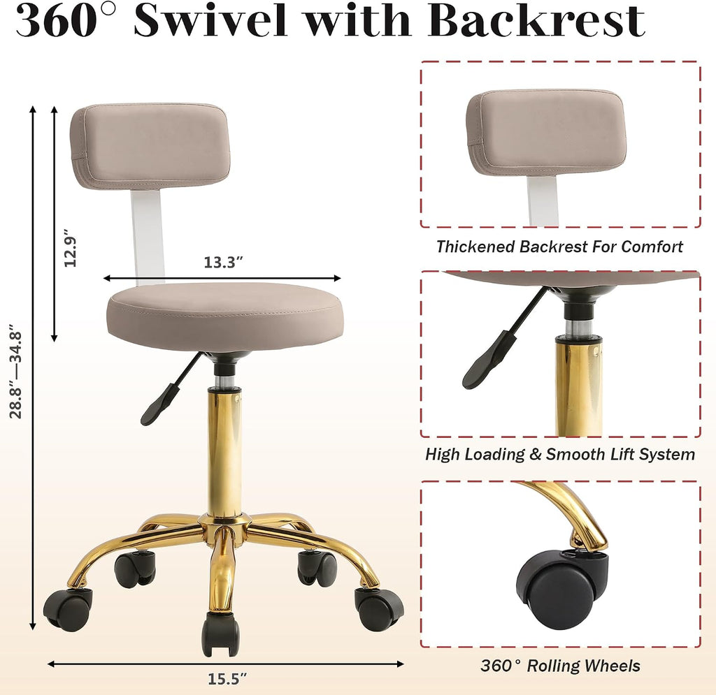 LOUVIXA Pedicure Station No Plumbing, Hydraulic Pedicure Chair for Nail Tech, Height Adjustable Reclining Pedicure Station Unit, 360 Degree Swivel Foot Spa Chair with Massage Foot Bath (Grey-Golden)