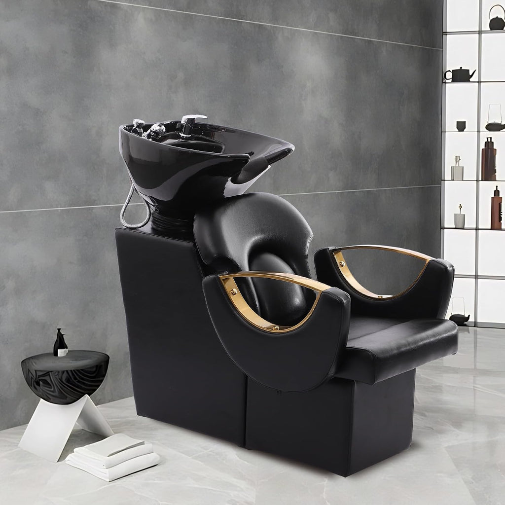 Shampoo Stations for Salon, Backwash Chair with Ceramic Bowl, Backwash Shampoo Unit, Sink Chair Station, Hair Washing Station for Barbershop