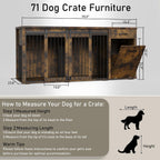 71" Large Dog Crate Furniture for 2 Dogs, Wood Dog Kennel with Drawer, Furniture Style Dog Crates, Decorative Dog Crate with Tilt Out Trash Cabinet, Divider and Sliding Barn Door (Retro Bright Brown)