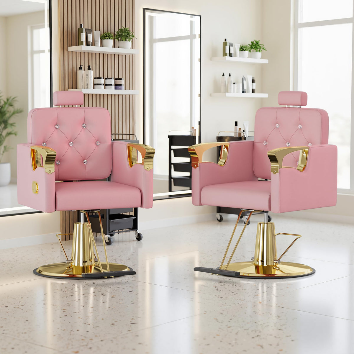 LOUVIXA Barber Chair Reclining, Salon Chairs for Hair Stylist, Height Adjustable Salon Styling Chair, Heavy Duty Barber Chairs, 360 Swivel Barbershop Chair (Rosa-Sliver, 330LBS)