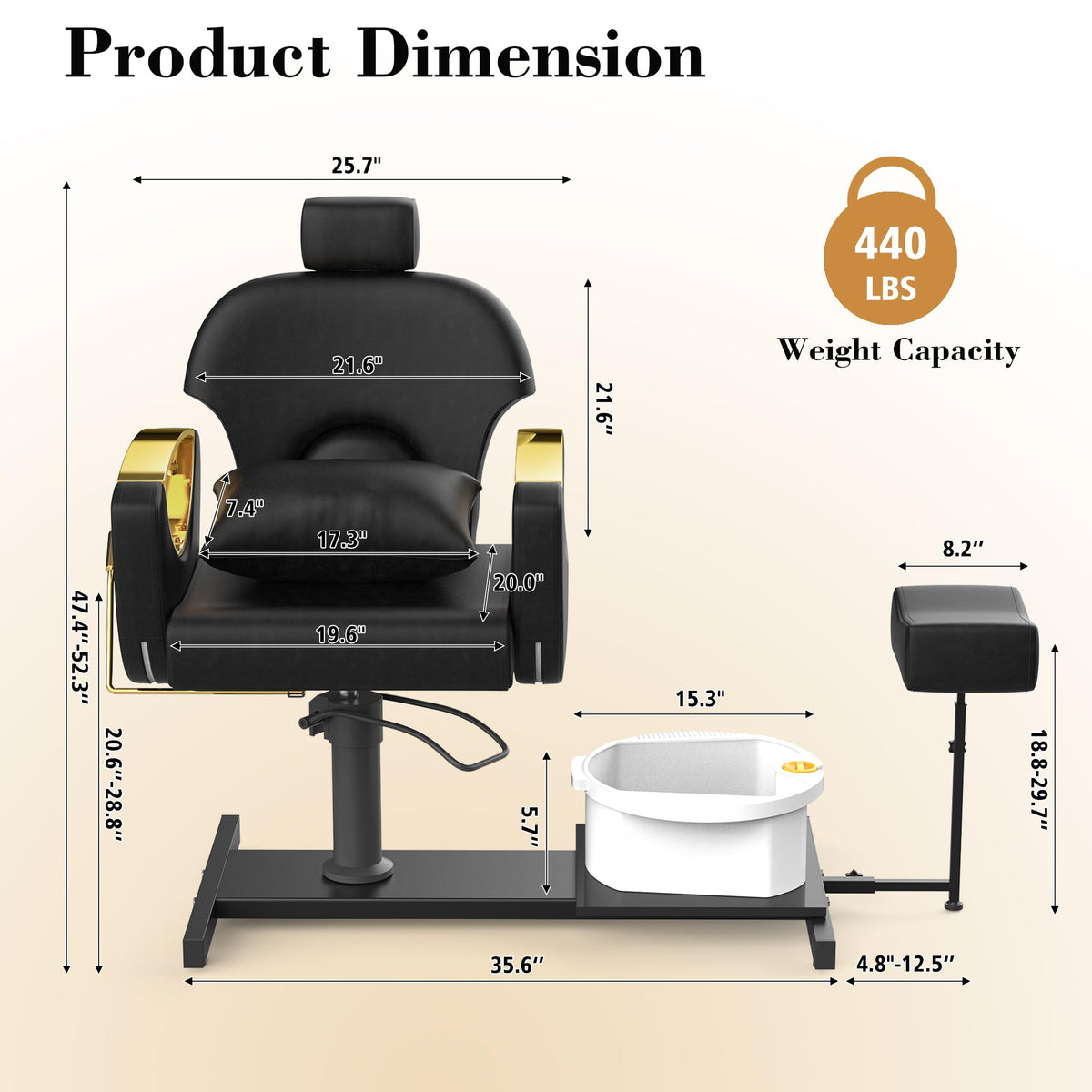 LOUVIXA Pedicure Station No Plumbing, Hydraulic Pedicure Chair for Nail Tech, Height Adjustable Reclining Pedicure Station Unit, with Massage Foot Bath (Cream White-Pillow)