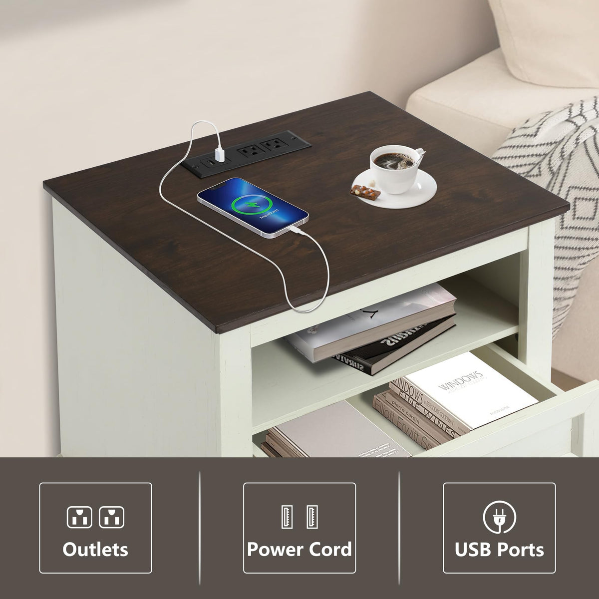 LOUVIXA Farmhouse Bedroom Sets of 3, Including 9 Drawer Dresser, Nightstand Set of 2 with Charging Station (Grey Sets)