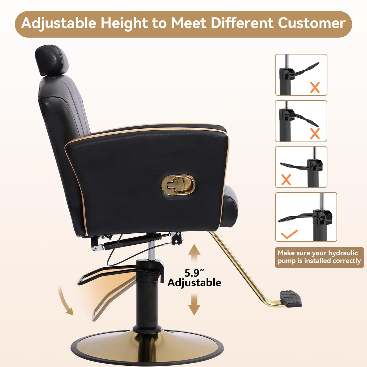 LOUVIXA Height Adjustable Salon Chair for Hair Sylist, Reclining Salon Hair Chairs, Hydraulic Barber Chair, 360 Degree Swivel Shampoo Chairset for Barbershop (Grey)