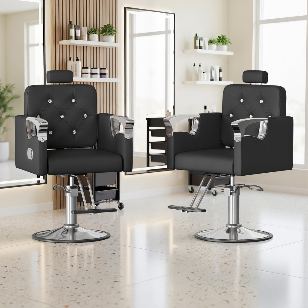LOUVIXA Barber Chair Reclining, Salon Chairs for Hair Stylist, Height Adjustable Salon Styling Chair, Heavy Duty Barber Chairs, 360 Swivel Barbershop Chair (Rosa-Sliver, 330LBS)