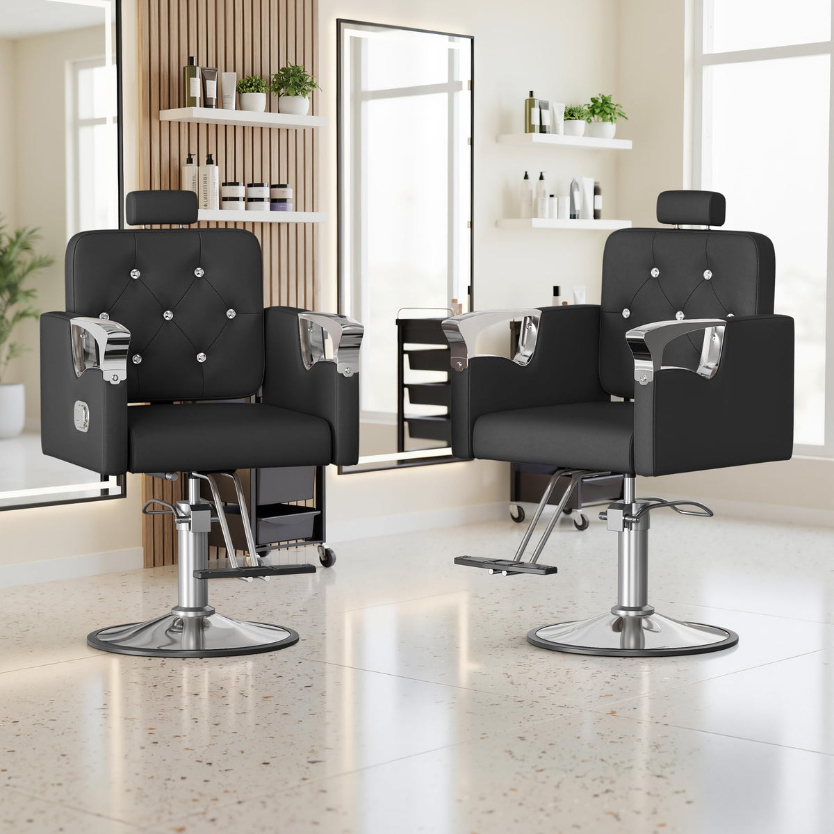 LOUVIXA Barber Chair Reclining, Salon Chairs for Hair Stylist, Height Adjustable Salon Styling Chair, Heavy Duty Barber Chairs, 360 Swivel Barbershop Chair (Rosa-Sliver, 330LBS)