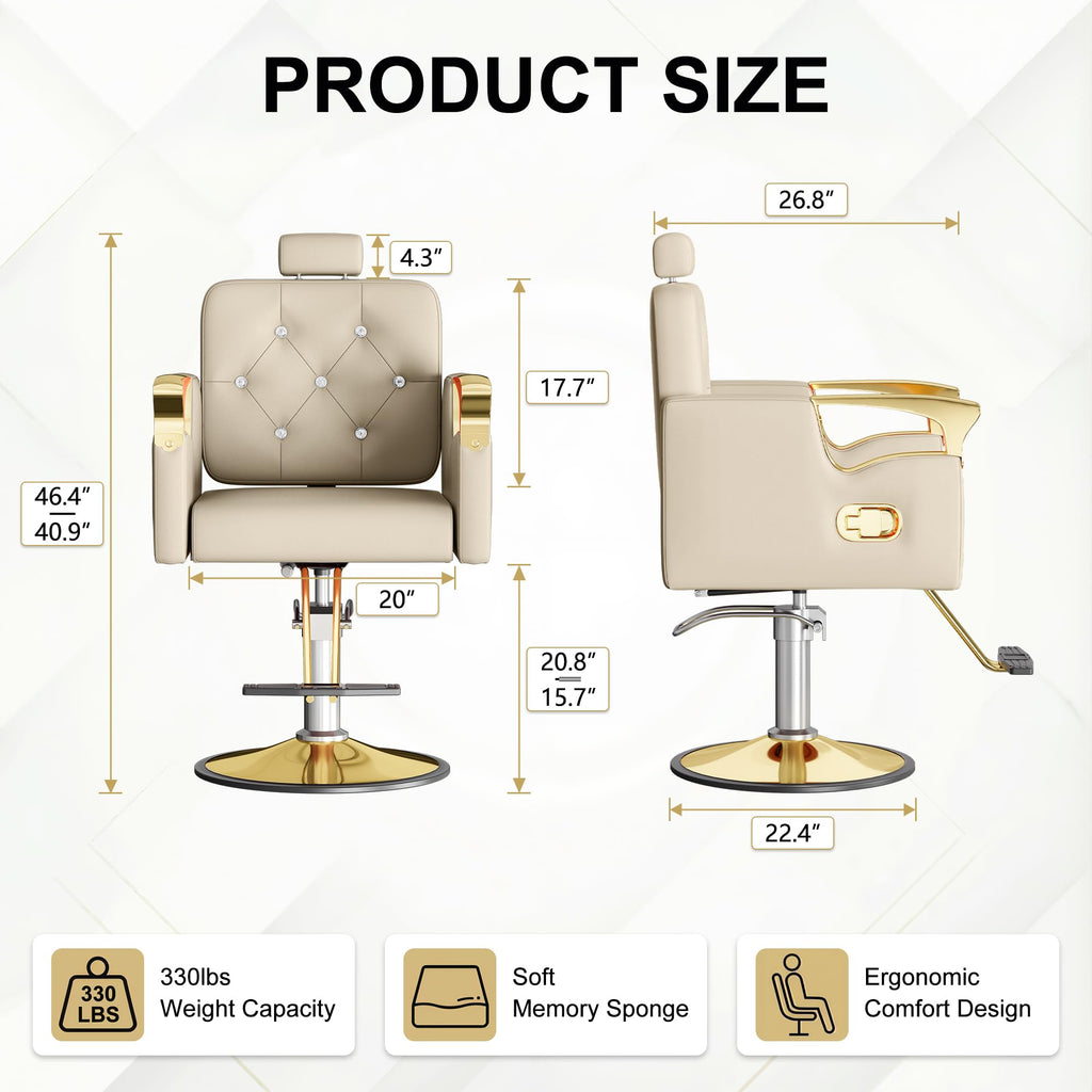 LOUVIXA Barber Chair Reclining, Salon Chairs for Hair Stylist, Height Adjustable Salon Styling Chair, Heavy Duty Barber Chairs, 360 Swivel Barbershop Chair (Rosa-Sliver, 330LBS)