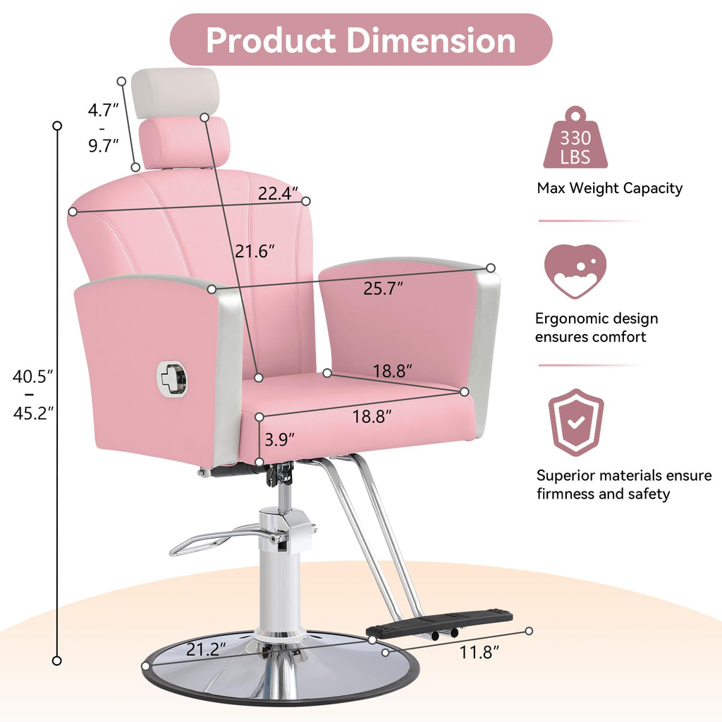 LOUVIXA Height Adjustable Salon Chair for Hair Sylist, Reclining Salon Hair Chairs, Hydraulic Barber Chair, 360 Degree Swivel Shampoo Chairset for Barbershop (Grey)