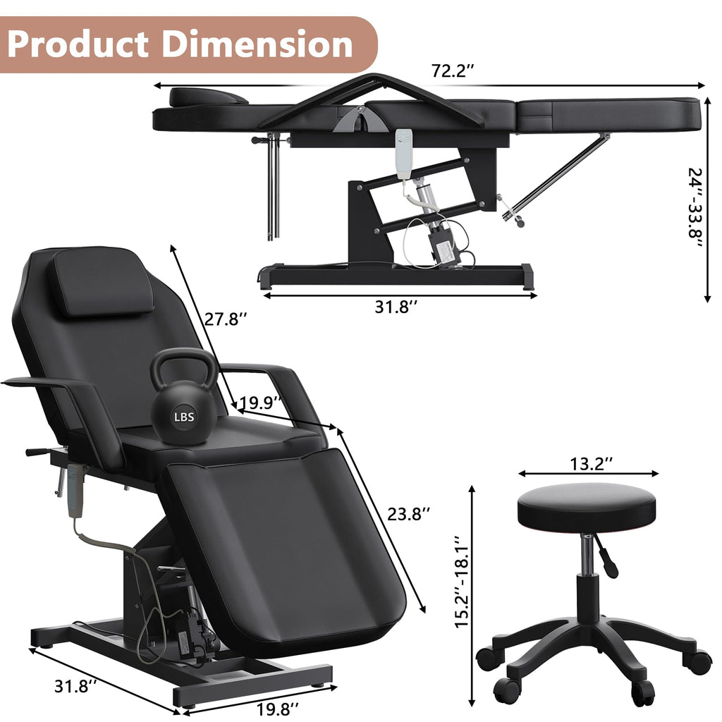 LOUVIXA Electric Height Adjustable Tattoo Bed, Electric Lift Massage Table, Multi-Purpose Massage Tattoo Lash Waxing Table for Beauty Barber Spa, Height Backrest Footrest Adjustable (Pink)