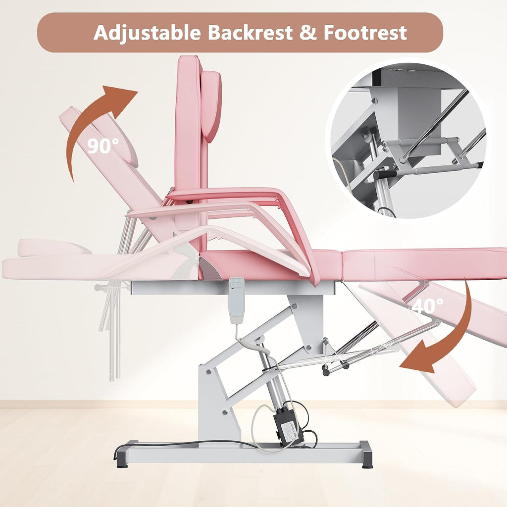 LOUVIXA Electric Height Adjustable Tattoo Bed, Electric Lift Massage Table, Multi-Purpose Massage Tattoo Lash Waxing Table for Beauty Barber Spa, Height Backrest Footrest Adjustable (Pink)