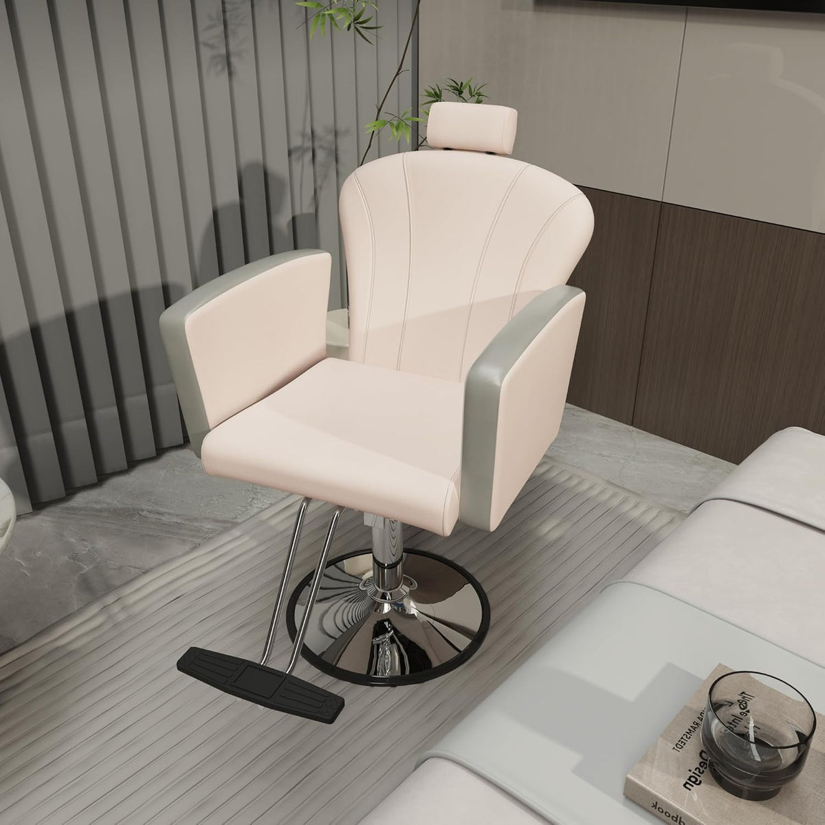 LOUVIXA Height Adjustable Salon Chair for Hair Sylist, Reclining Salon Hair Chairs, Hydraulic Barber Chair, 360 Degree Swivel Shampoo Chairset for Barbershop (Grey)