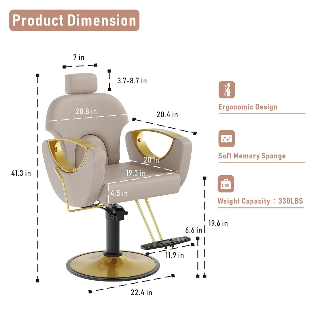 LOUVIXA Barber Chair for Hair Stylist, Height Adjustable Hydraulic Hair Reclining Salon Chair, 360 Degrees Rotation, Multi-Function Shampoo Chair for Salon Barbershop (Grey)