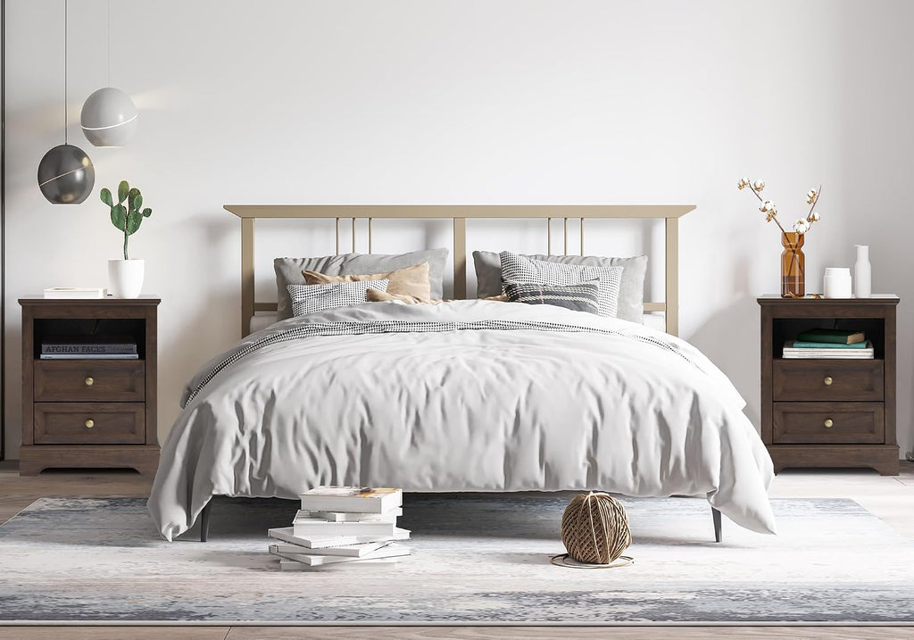 LOUVIXA Farmhouse Bedroom Sets of 3, Including 9 Drawer Dresser, Nightstand Set of 2 with Charging Station (Brown Sets, 3 Pieces-9 Drawer Dresser+2 Nightstand)