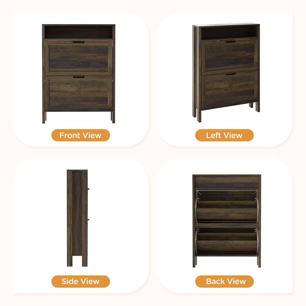 LOUVIXA Shoe Cabinet with 4 Flip Drawers, Narrow Shoe Storage Cabinet, Freestanding Shoe Cabinet Organizer, Hidden Shoe Rack Cabinet for Entryway, Hallway (4-Drawers, Brown/4-drawers)