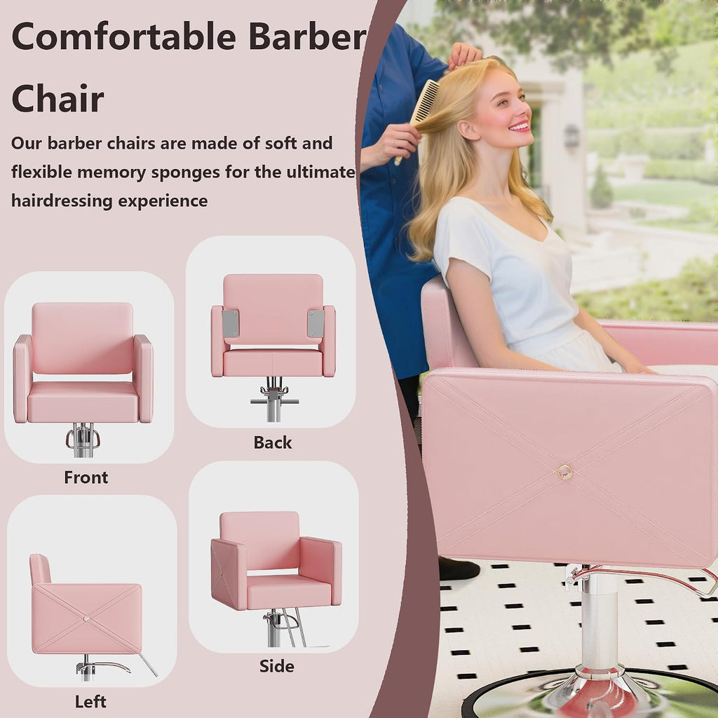 LOUVIXA Barber Salon Chairs for Hair Stylist, Height Adjustable Hydraulic Salon Chair, 360 Degrees Rotation, Multi-Function Shampoo Chair for Home Barbershop, Pink