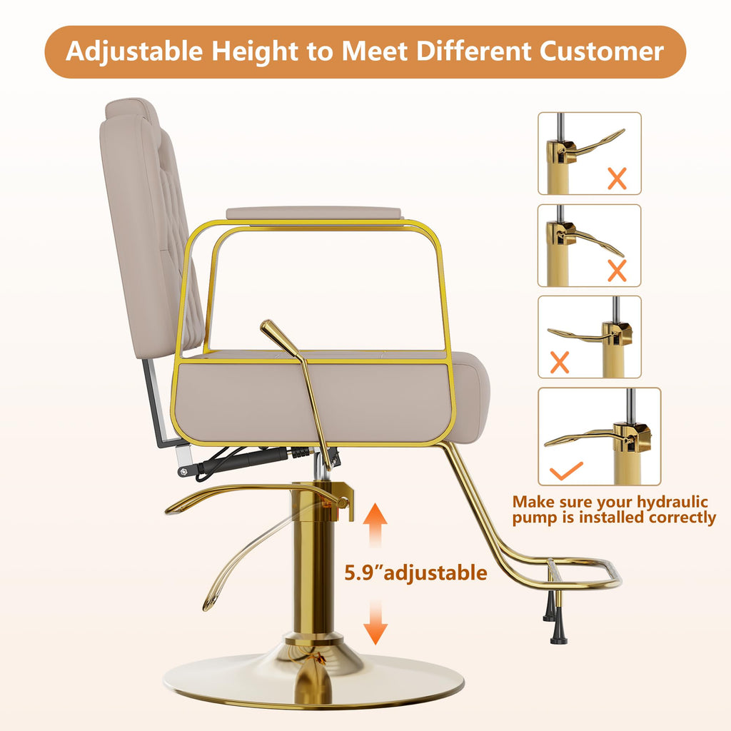 Barber Salon Chair for Hair Sylist, Hydraulic Salon Chairs with Headrest, Height Adjustable Barber Chairs, Reclining Barber Styling Chairs, 360 Degrees Rotation Shampoo Chair for Barbershop(White)