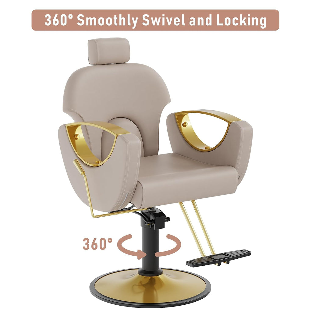 LOUVIXA Barber Chair for Hair Stylist, Height Adjustable Hydraulic Hair Reclining Salon Chair, 360 Degrees Rotation, Multi-Function Shampoo Chair for Salon Barbershop (Grey)
