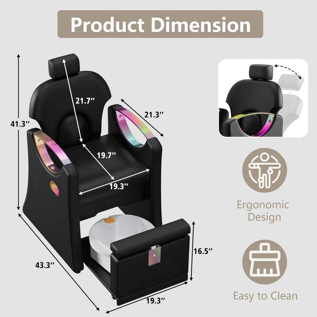 LOUVIXA Pedicure Station for Nail Tech, Reclining Pedicure Chair with Massage Foot Bath, No Plumbing Pedicure Station Unit (Sweet Pink)