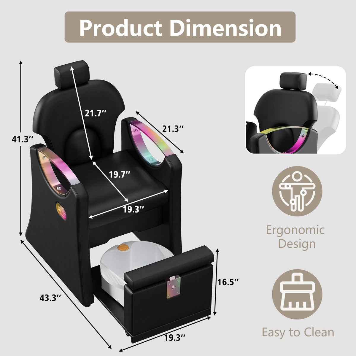 LOUVIXA Pedicure Station for Nail Tech, Reclining Pedicure Chair with Massage Foot Bath, No Plumbing Pedicure Station Unit (Sweet Pink)