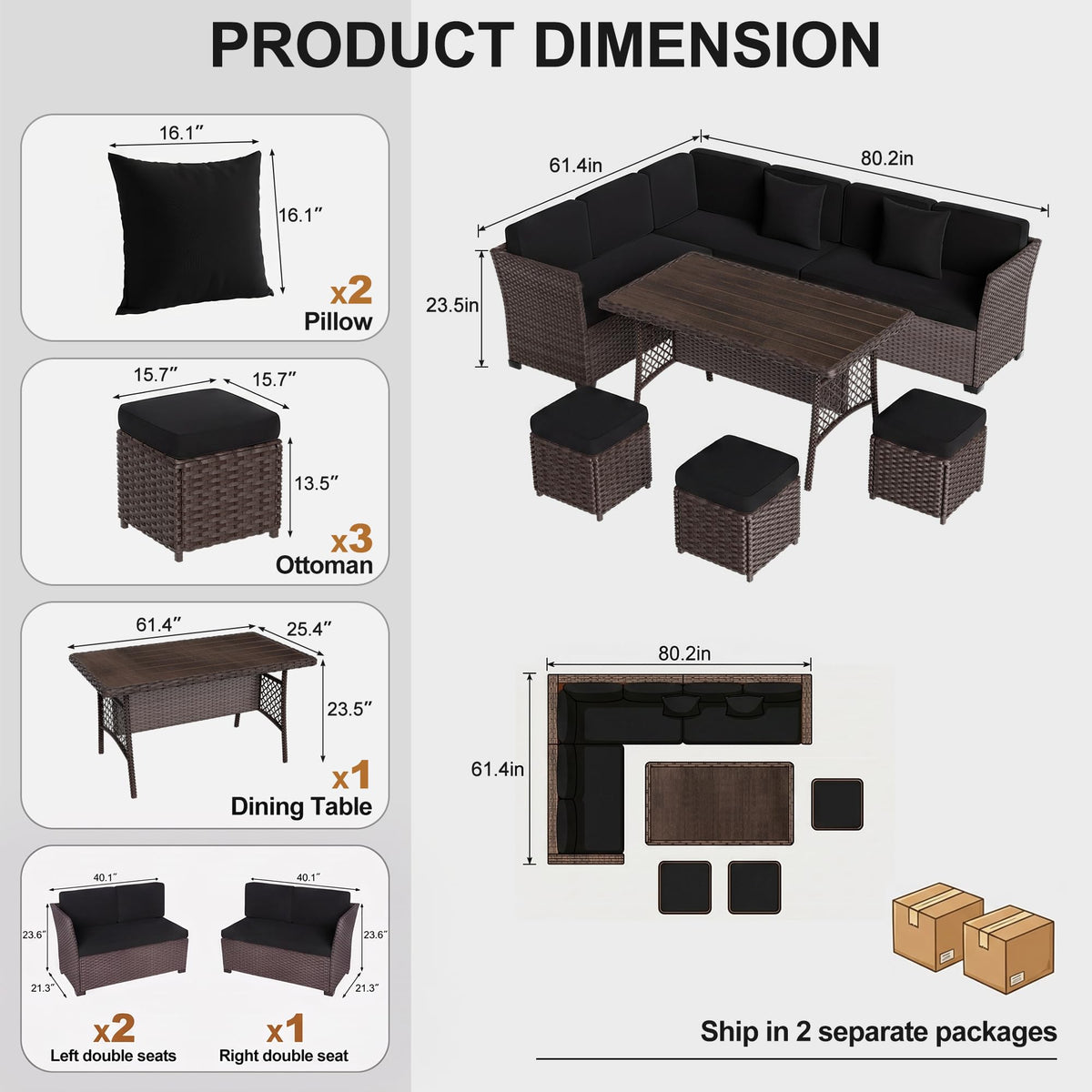 LOUVIXA 7 Pieces Patio Furniture Set, Outdoor Patio Furniture, Wicker Conversation Set with Dining Table, Chairs and Ottoman (6237 Grey-Brown)
