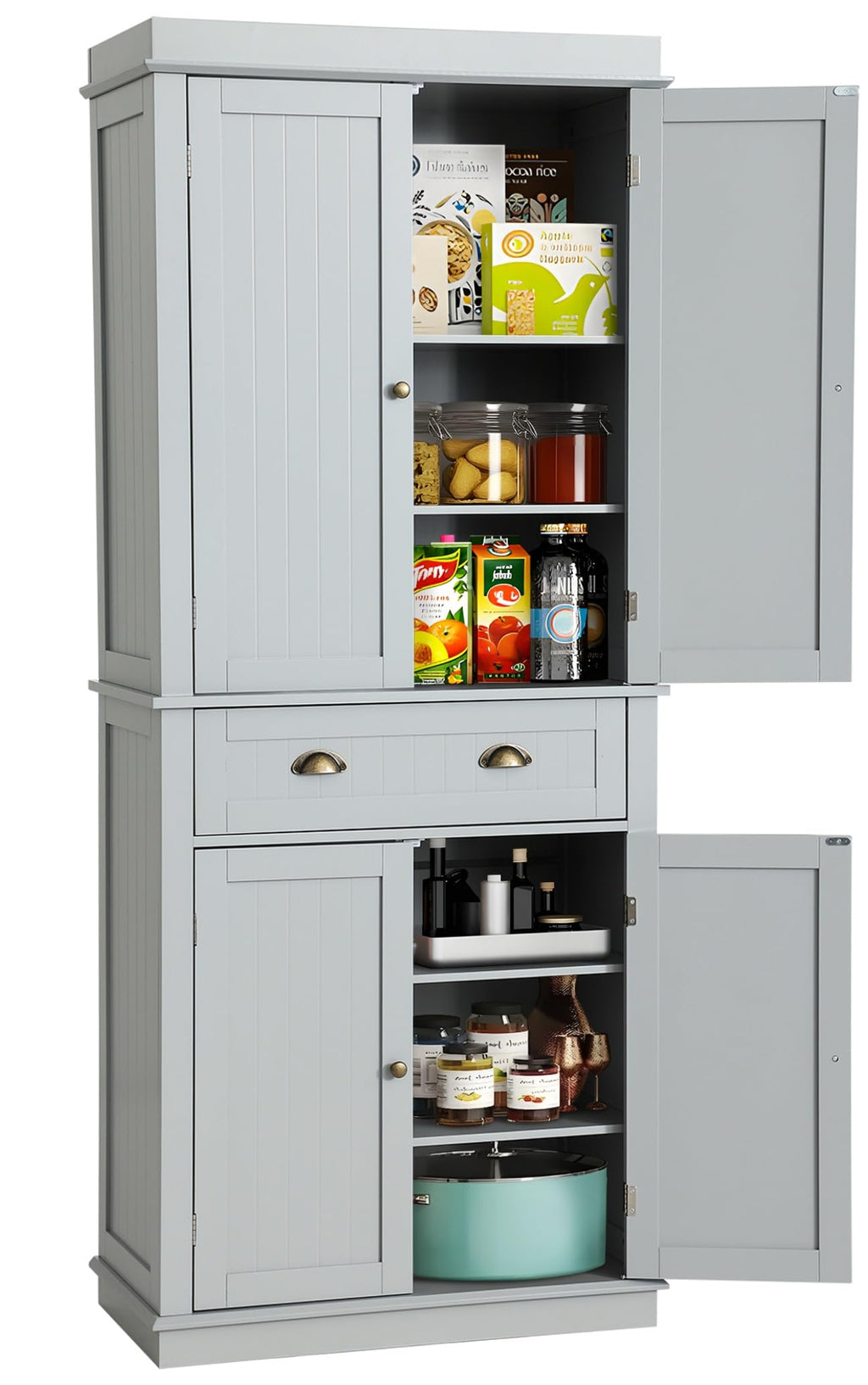 LOUVIXA 72" Kitchen Pantry Storage Cabinet, Freestanding Cupboard with 2 Cabinets, Drawer and Adjustable Shelves, Tall Storage Cabinet for Kitchen, Dinning Room, Living Room (White)