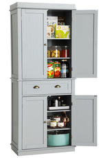LOUVIXA 72" Kitchen Pantry Storage Cabinet, Freestanding Cupboard with 2 Cabinets, Drawer and Adjustable Shelves, Tall Storage Cabinet for Kitchen, Dinning Room, Living Room (White)