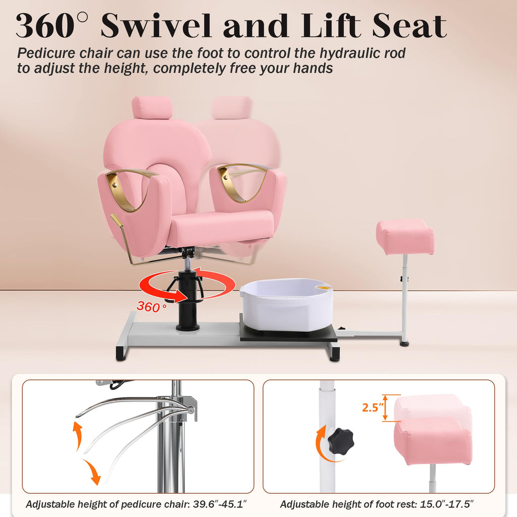LOUVIXA Pedicure Station No Plumbing, Hydraulic Pedicure Chair for Nail Tech, Height Adjustable Reclining Pedicure Station Unit, with Massage Foot Bath (Cream White-Pillow)