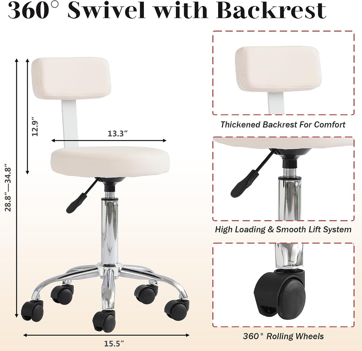 LOUVIXA Pedicure Station No Plumbing, Hydraulic Pedicure Chair for Nail Tech, Height Adjustable Reclining Pedicure Station Unit, with Massage Foot Bath (Cream White-Pillow)