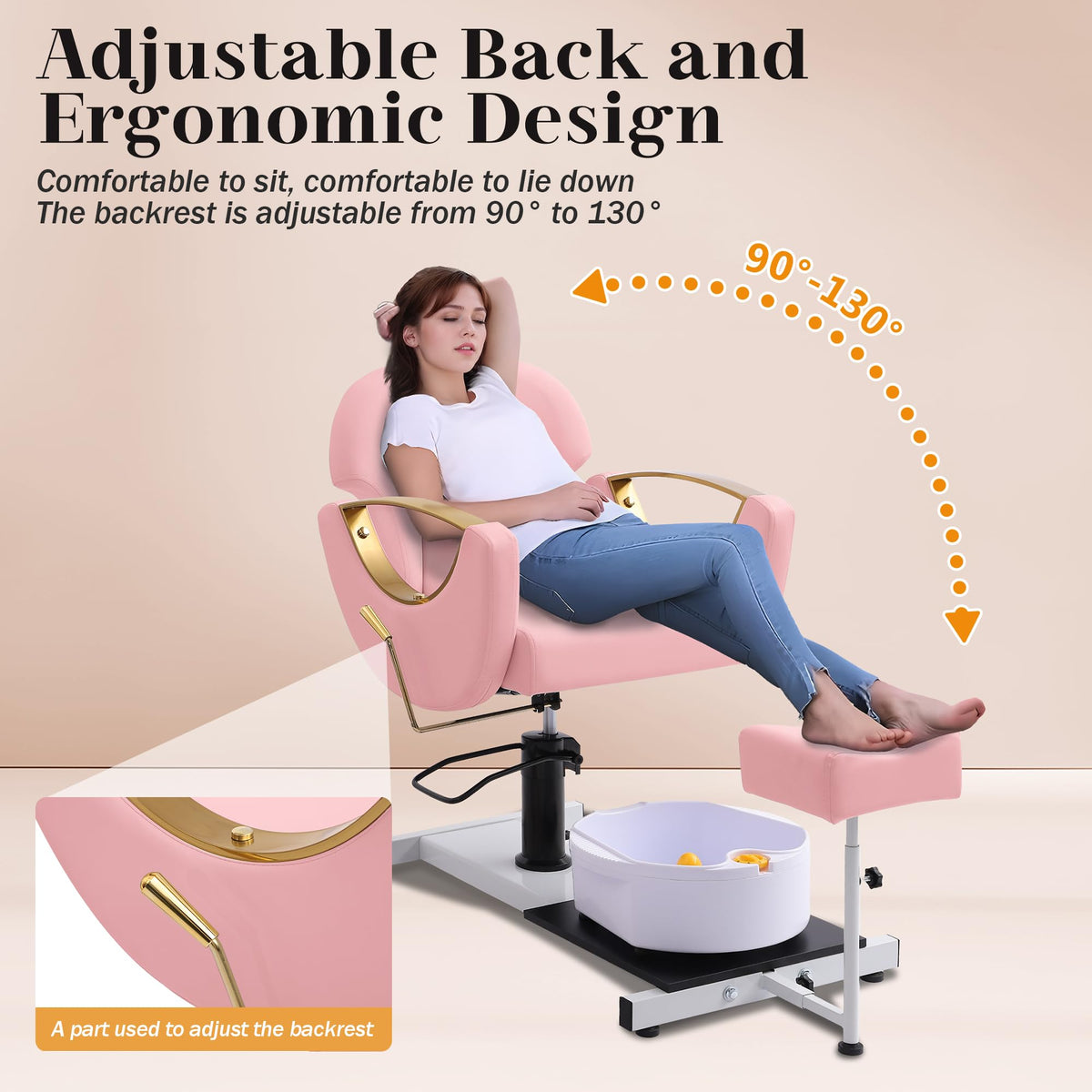LOUVIXA Pedicure Station No Plumbing, Hydraulic Pedicure Chair for Nail Tech, Height Adjustable Reclining Pedicure Station Unit, with Massage Foot Bath (Cream White-Pillow)