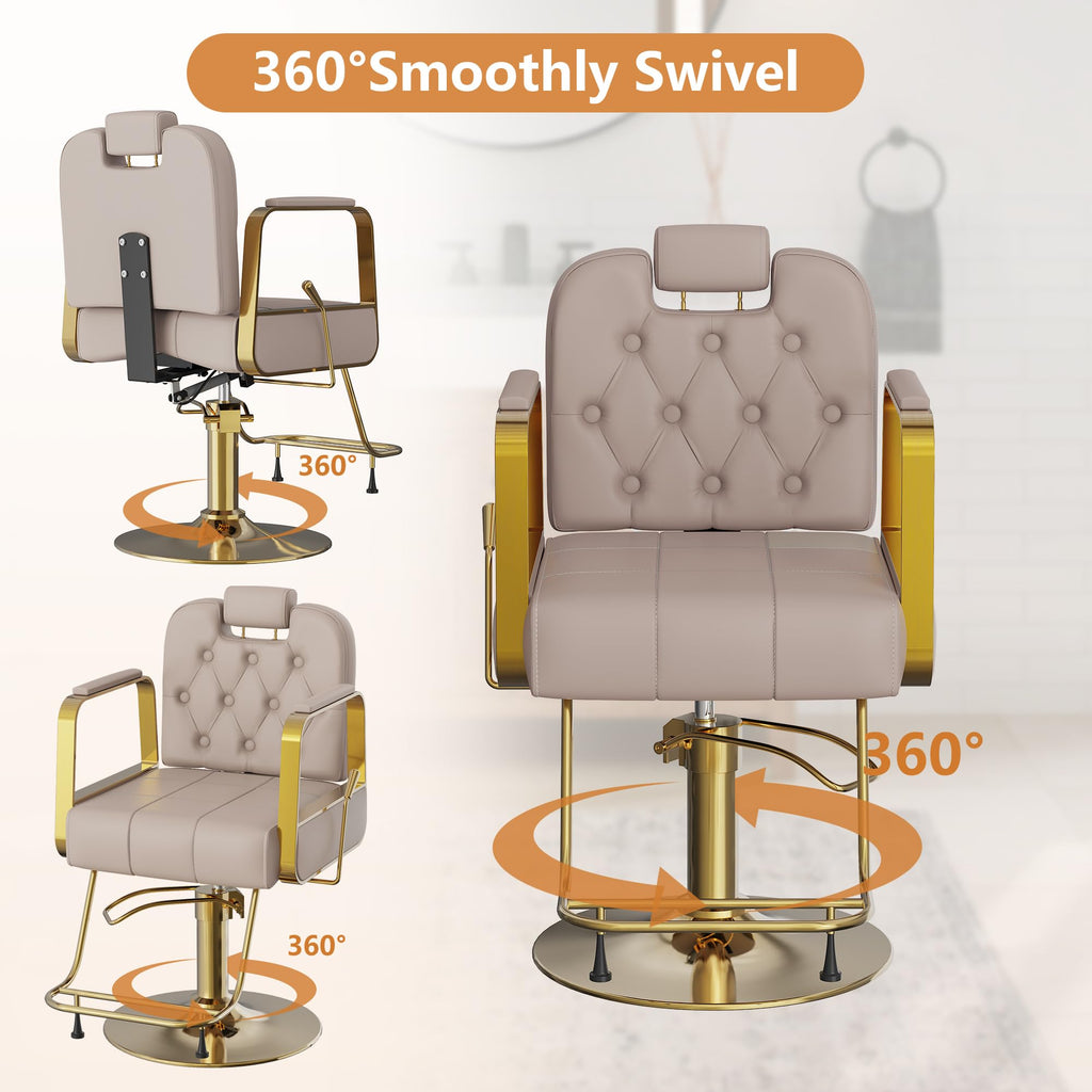 Barber Salon Chair for Hair Sylist, Hydraulic Salon Chairs with Headrest, Height Adjustable Barber Chairs, Reclining Barber Styling Chairs, 360 Degrees Rotation Shampoo Chair for Barbershop(White)