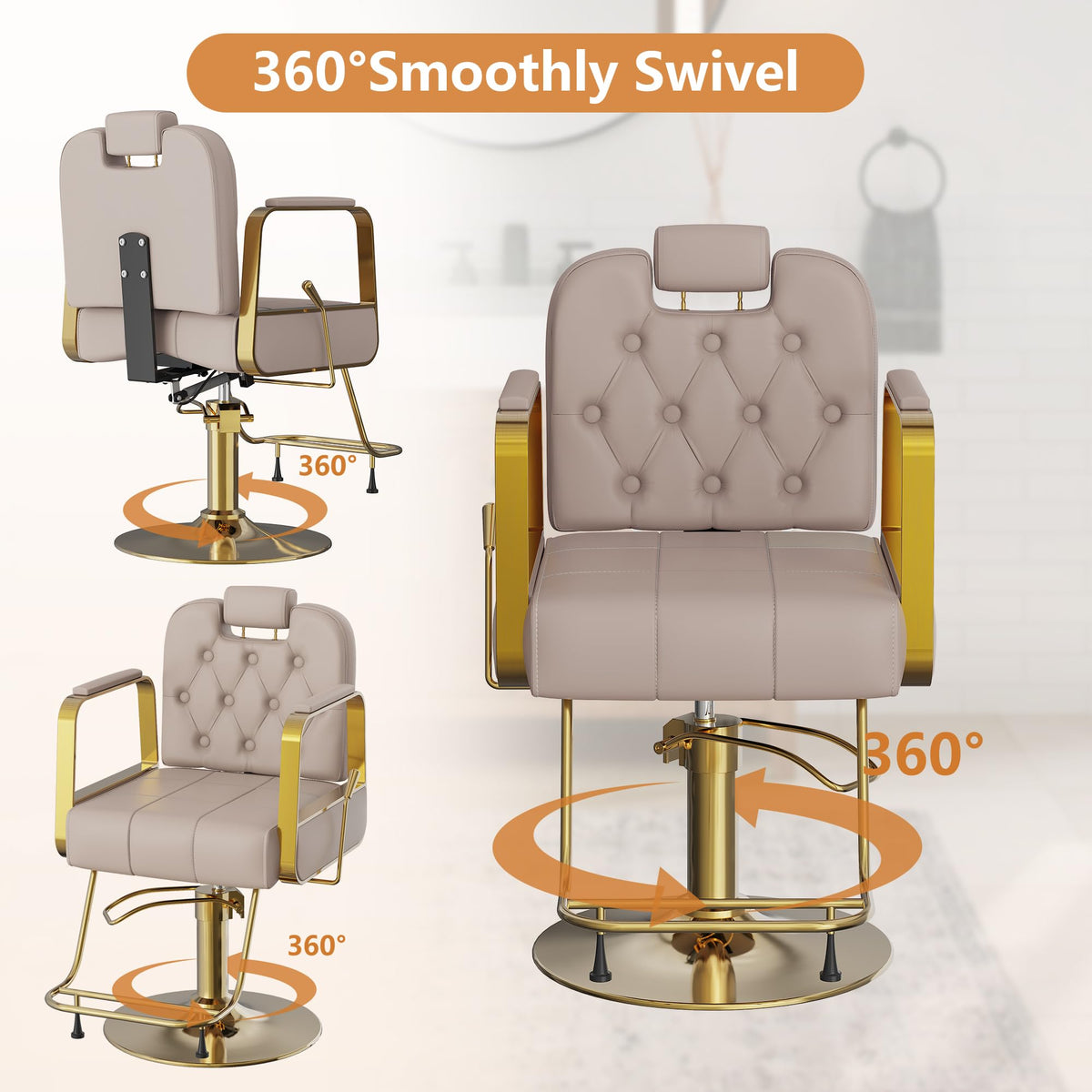 Barber Salon Chair for Hair Sylist, Hydraulic Salon Chairs with Headrest, Height Adjustable Barber Chairs, Reclining Barber Styling Chairs, 360 Degrees Rotation Shampoo Chair for Barbershop(White)