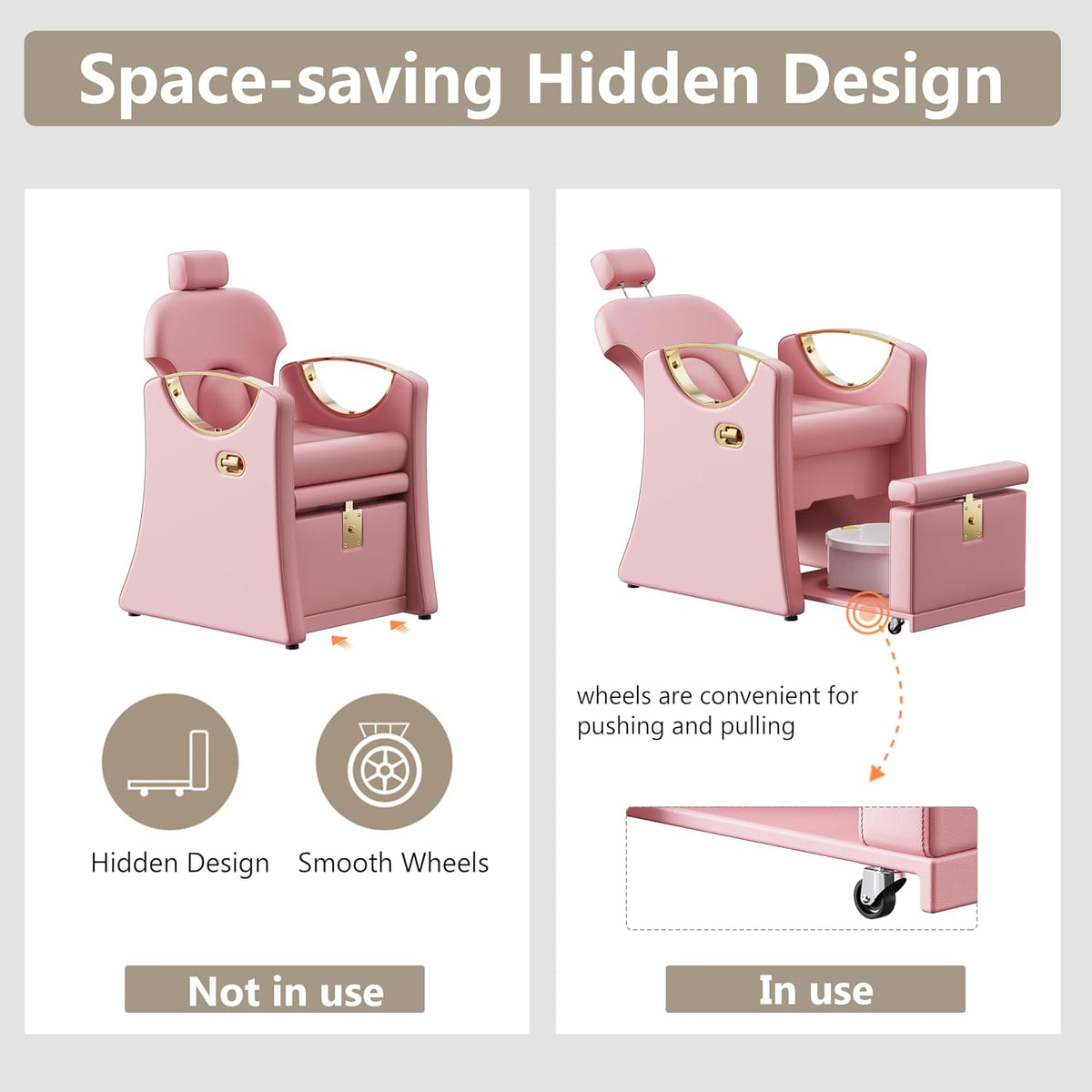 LOUVIXA Pedicure Station for Nail Tech, Reclining Pedicure Chair with Massage Foot Bath, No Plumbing Pedicure Station Unit (Sweet Pink)