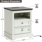 LOUVIXA Nightstand with Charging Station, Farmhouse Night Stand with 2 Drawers, Bedside Cabinet for Bedroom, End Table Side Table with Storage (1, White)
