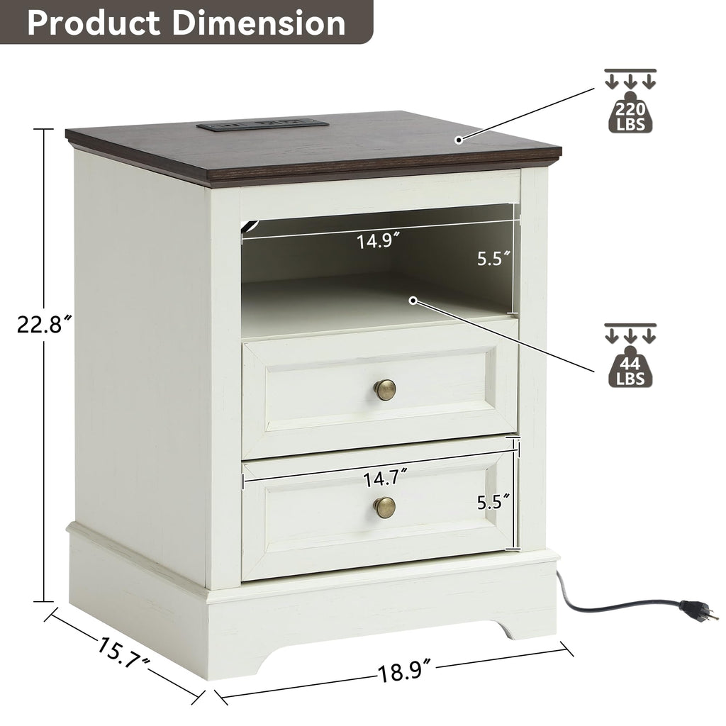 LOUVIXA Farmhouse Bedroom Sets of 3, Including 9 Drawer Dresser, Nightstand Set of 2 with Charging Station (Grey Sets)