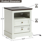 LOUVIXA Nightstand with Charging Station, Farmhouse Night Stand with 2 Drawers, Bedside Cabinet for Bedroom, End Table Side Table with Storage (1, White)