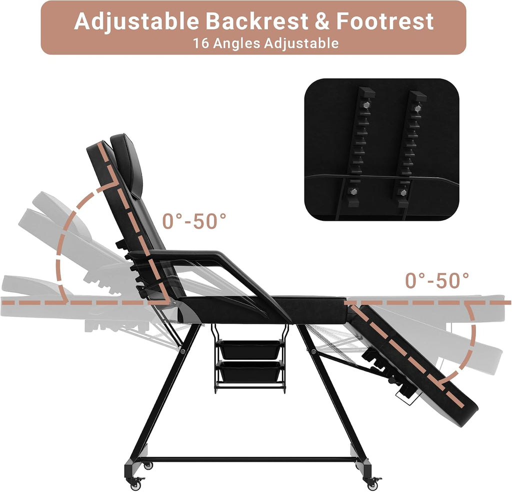 LOUVIXA Tattoo Chair, Adjustable Facial Chair 73 Inch Salon Bed with Hydraulic Stool for Professional Massage Beauty Spa (Black)