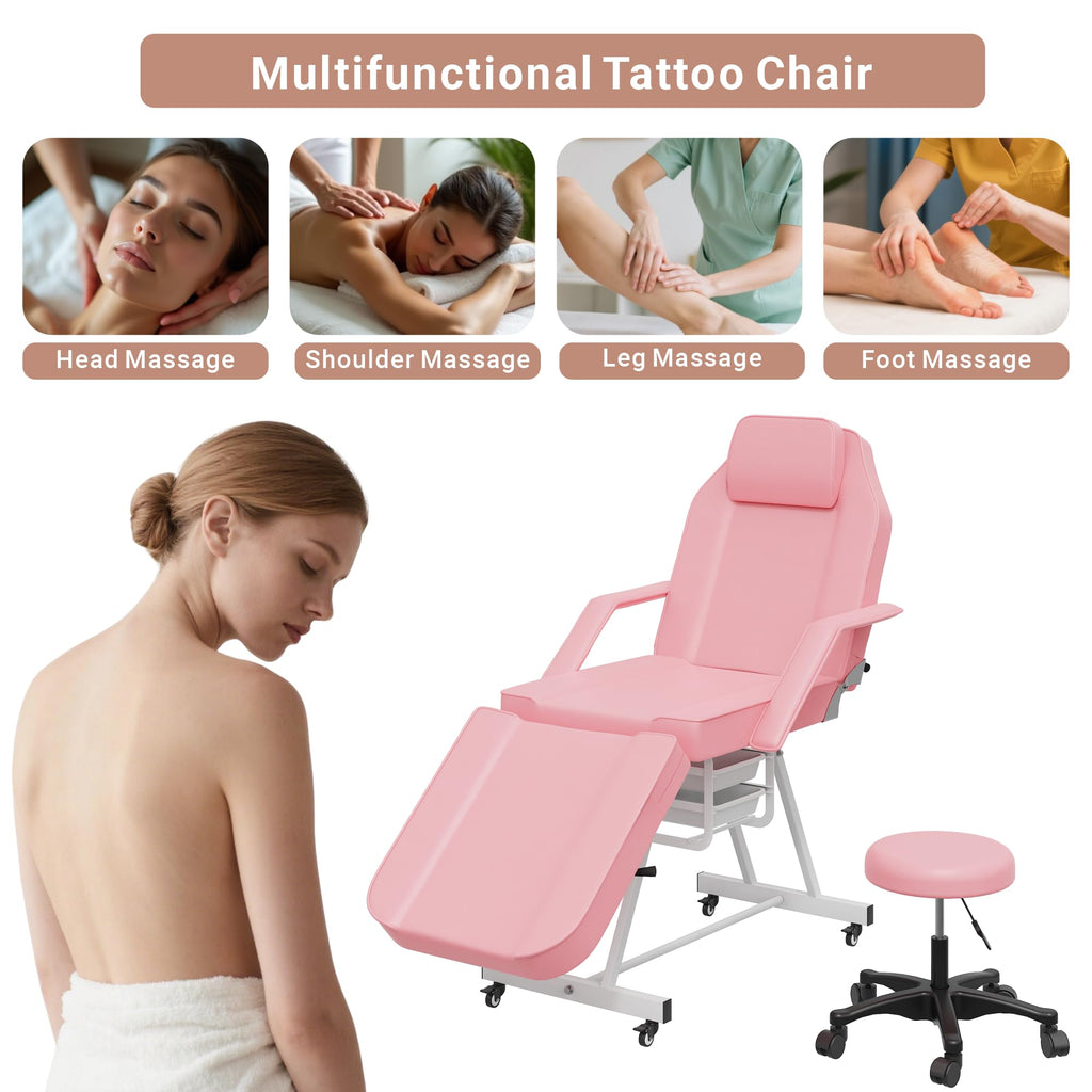 LOUVIXA Tattoo Chair, Adjustable Facial Chair 73 Inch Salon Bed with Hydraulic Stool for Professional Massage Beauty Spa (Black)