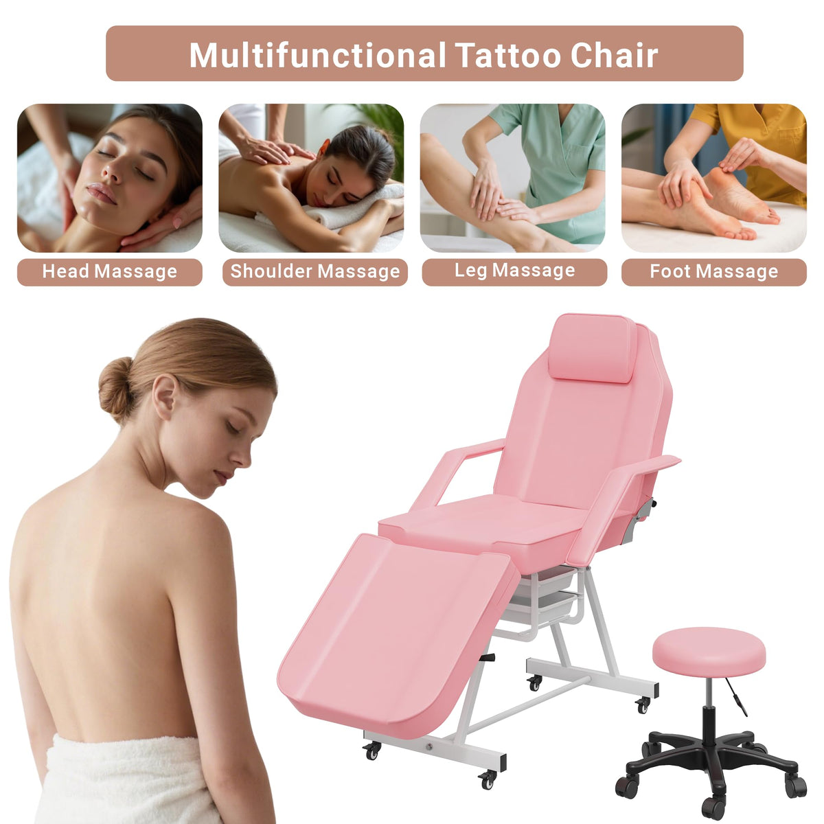 LOUVIXA Tattoo Chair, Adjustable Facial Chair 73 Inch Salon Bed with Hydraulic Stool for Professional Massage Beauty Spa (Black)