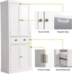 LOUVIXA 72" Kitchen Pantry Storage Cabinet, Freestanding Cupboard with 2 Cabinets, Drawer and Adjustable Shelves, Tall Storage Cabinet for Kitchen, Dinning Room, Living Room (White)