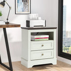 LOUVIXA Nightstand with Charging Station, Farmhouse Night Stand with 2 Drawers, Bedside Cabinet for Bedroom, End Table Side Table with Storage (1, White)