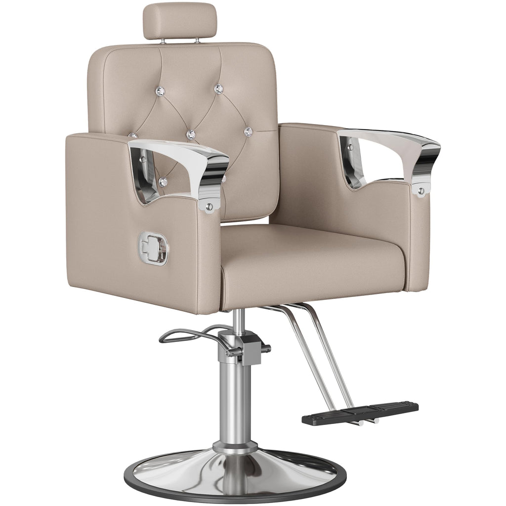LOUVIXA Barber Chair Reclining, Salon Chairs for Hair Stylist, Height Adjustable Salon Styling Chair, Heavy Duty Barber Chairs, 360 Swivel Barbershop Chair (Rosa-Sliver, 330LBS)